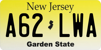 NJ license plate A62LWA