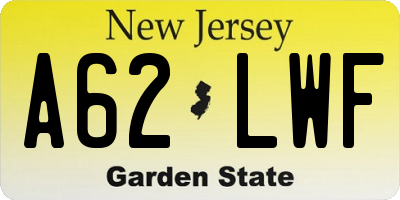 NJ license plate A62LWF