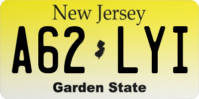 NJ license plate A62LYI