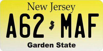 NJ license plate A62MAF