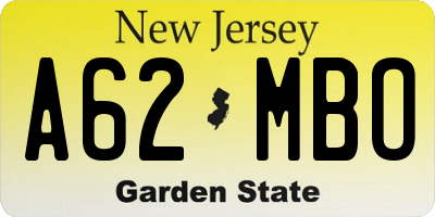 NJ license plate A62MBO