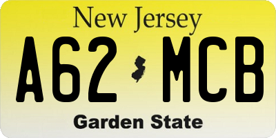 NJ license plate A62MCB