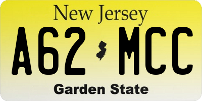 NJ license plate A62MCC