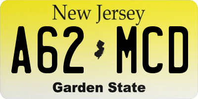 NJ license plate A62MCD