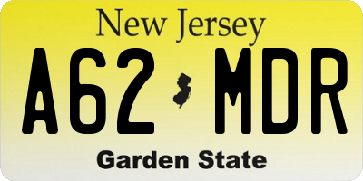 NJ license plate A62MDR
