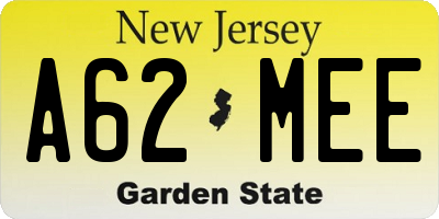 NJ license plate A62MEE