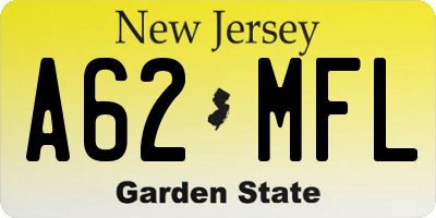 NJ license plate A62MFL
