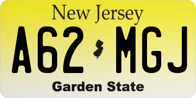 NJ license plate A62MGJ