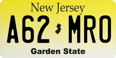 NJ license plate A62MRO