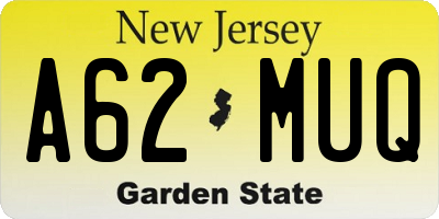 NJ license plate A62MUQ