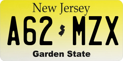 NJ license plate A62MZX