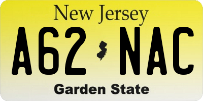 NJ license plate A62NAC