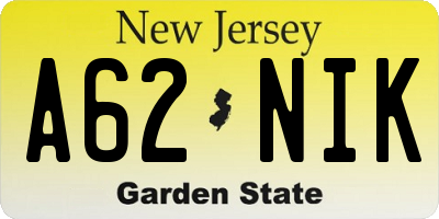 NJ license plate A62NIK