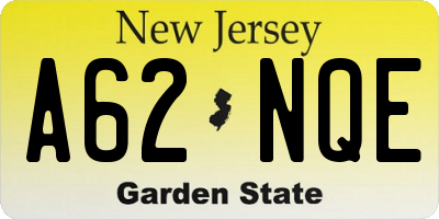 NJ license plate A62NQE