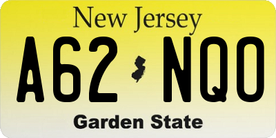 NJ license plate A62NQO