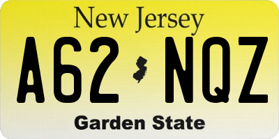 NJ license plate A62NQZ