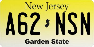 NJ license plate A62NSN