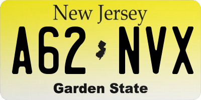 NJ license plate A62NVX