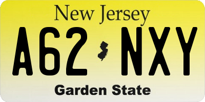 NJ license plate A62NXY