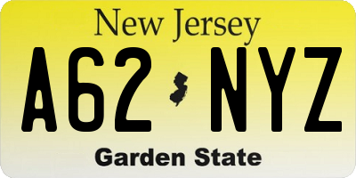 NJ license plate A62NYZ
