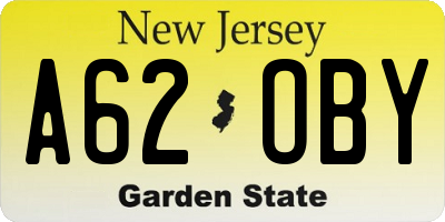 NJ license plate A62OBY