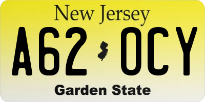 NJ license plate A62OCY