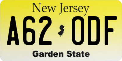 NJ license plate A62ODF