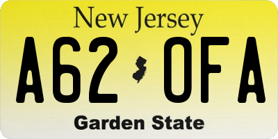 NJ license plate A62OFA