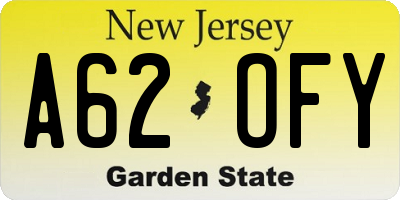 NJ license plate A62OFY