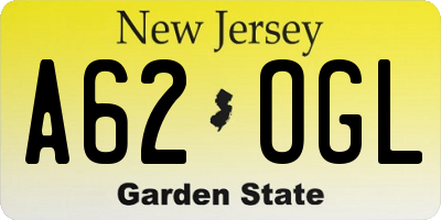 NJ license plate A62OGL