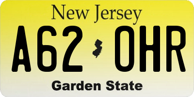 NJ license plate A62OHR