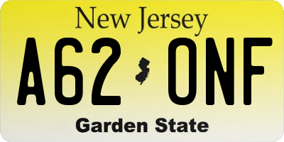 NJ license plate A62ONF