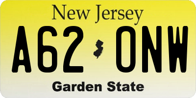 NJ license plate A62ONW