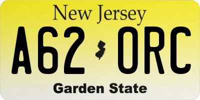 NJ license plate A62ORC