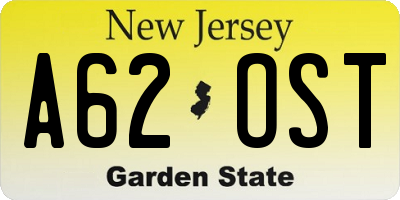 NJ license plate A62OST