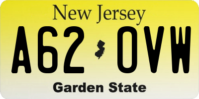 NJ license plate A62OVW