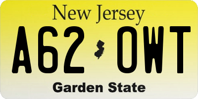 NJ license plate A62OWT