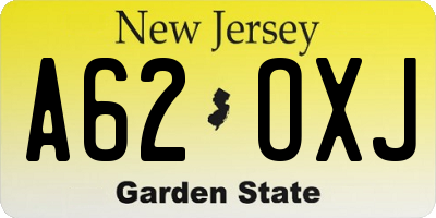 NJ license plate A62OXJ