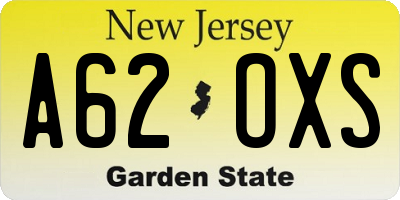 NJ license plate A62OXS