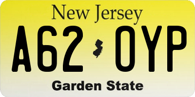 NJ license plate A62OYP