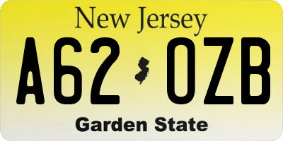 NJ license plate A62OZB