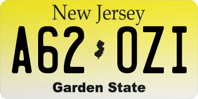 NJ license plate A62OZI