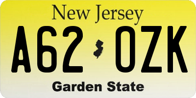 NJ license plate A62OZK
