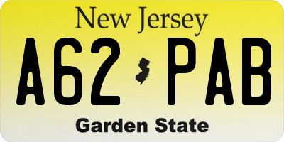 NJ license plate A62PAB