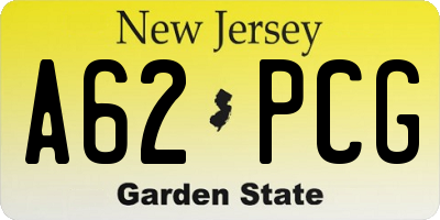 NJ license plate A62PCG