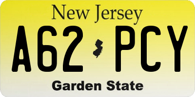 NJ license plate A62PCY