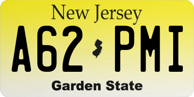 NJ license plate A62PMI