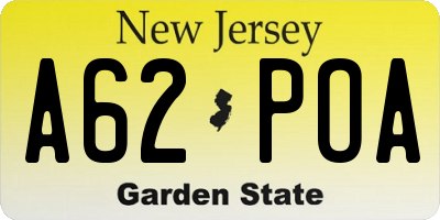 NJ license plate A62POA