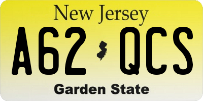 NJ license plate A62QCS