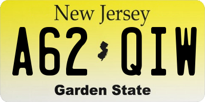 NJ license plate A62QIW